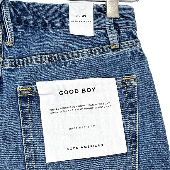 Good American Good Boy Jean Sz 2 26 Distressed High Rise Side Slit Stretch Denim - Picture 11 of 12